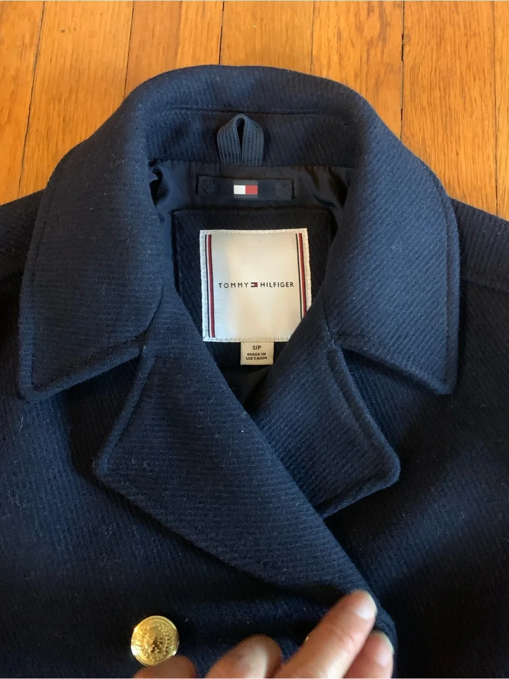 Kids Tommy Hilfiger Classic Navy Double-Breasted Peacoat S Fall/ Winter wool